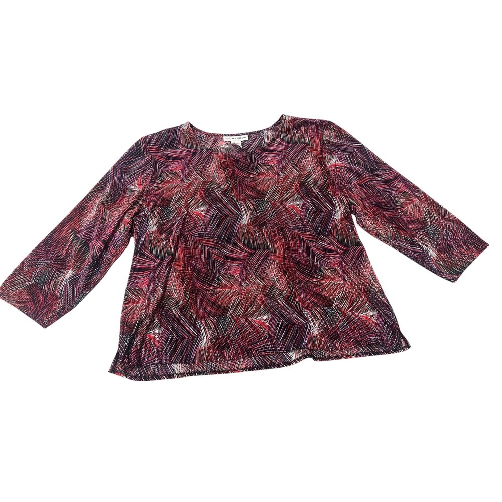 Sag Harbor Womens XL Abstract Geometric Printβ Long Sleeve Stretch Knit Top Red